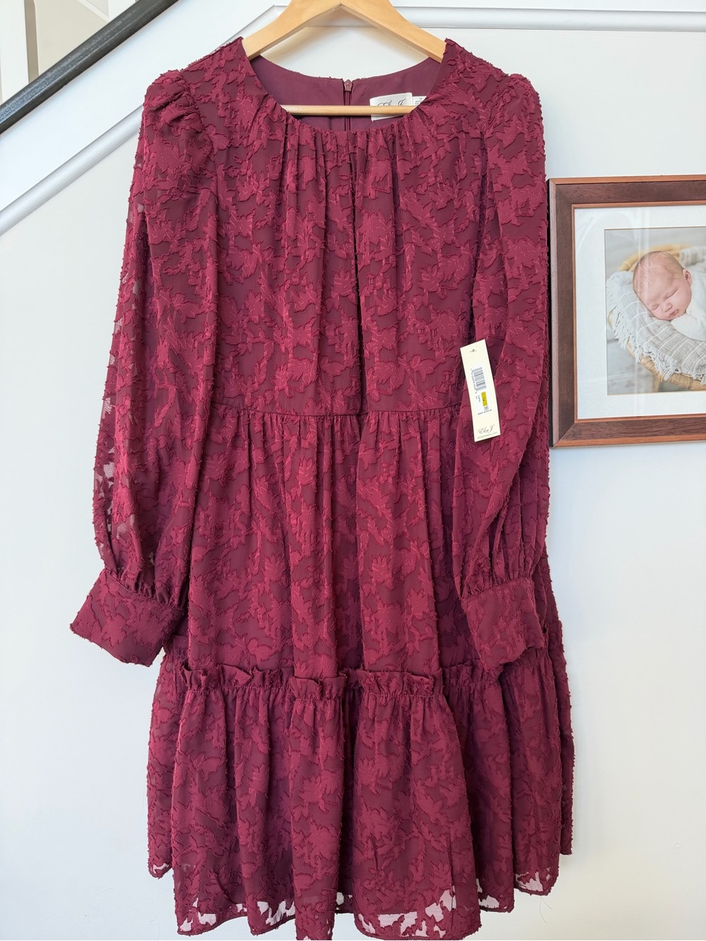 Eliza J Floral Lace Long Sleeve Tiered Dress